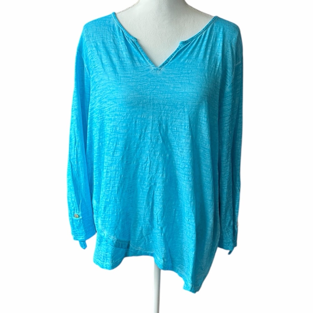Chico's Turquoise V-Neck Long Sleeve Top